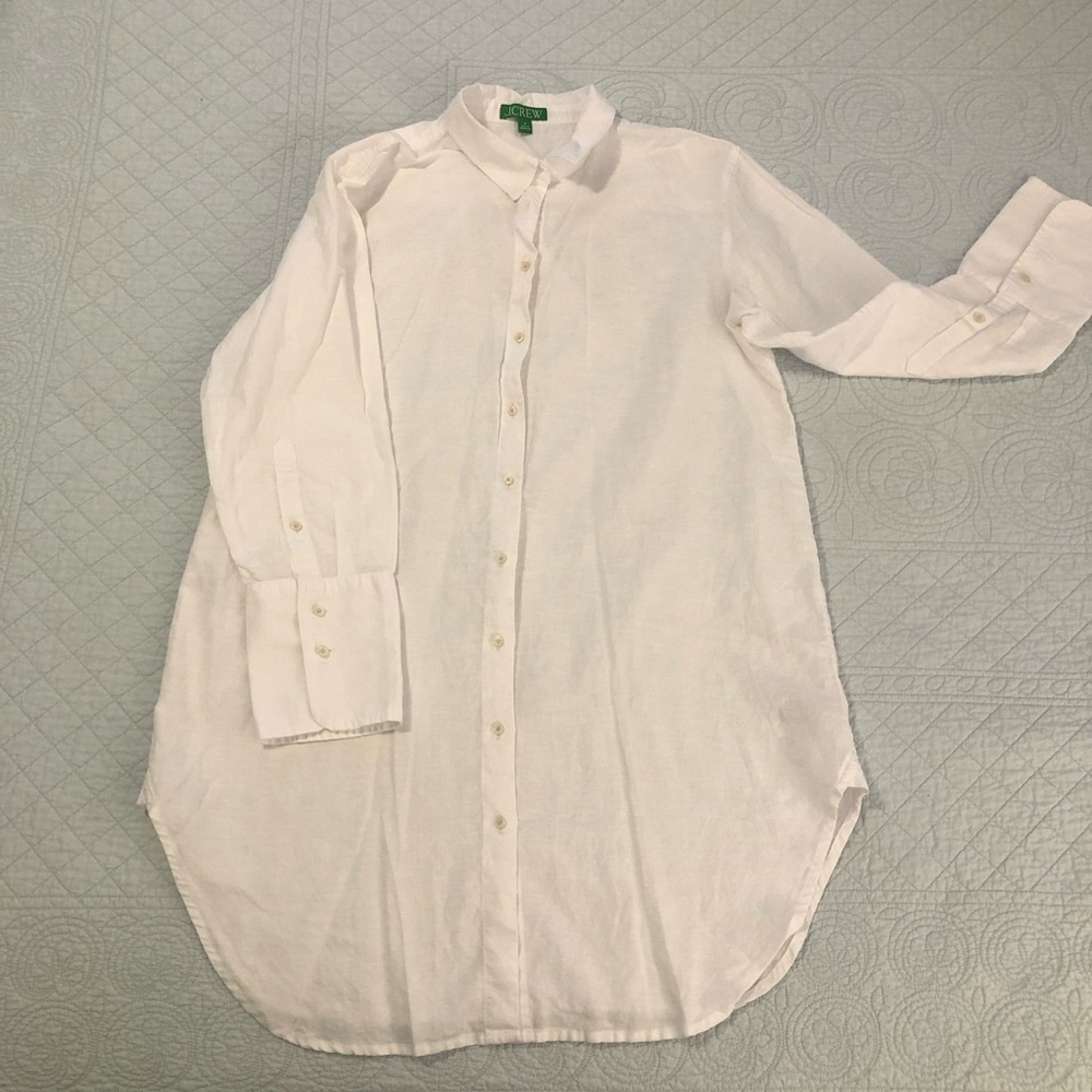 J Crew  white relaxed fit beach shirt dress. Size medium. - Picture 3 of 11